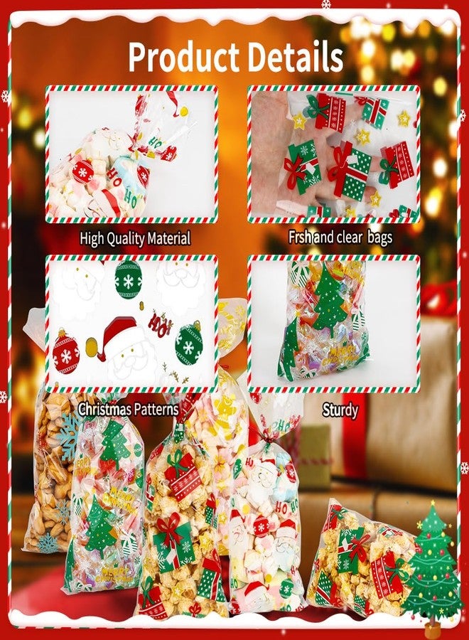 Leislam Christmas Cellophane Treat Bags, 150 PCS Xmas Candy Bags, Plastic Clear Cello Santa Claus Cookie Snack Goodie Gift Bag with 180 PCS Red Twist Ties for Christmas Winter Holiday Party Favors Supplies - Image 4